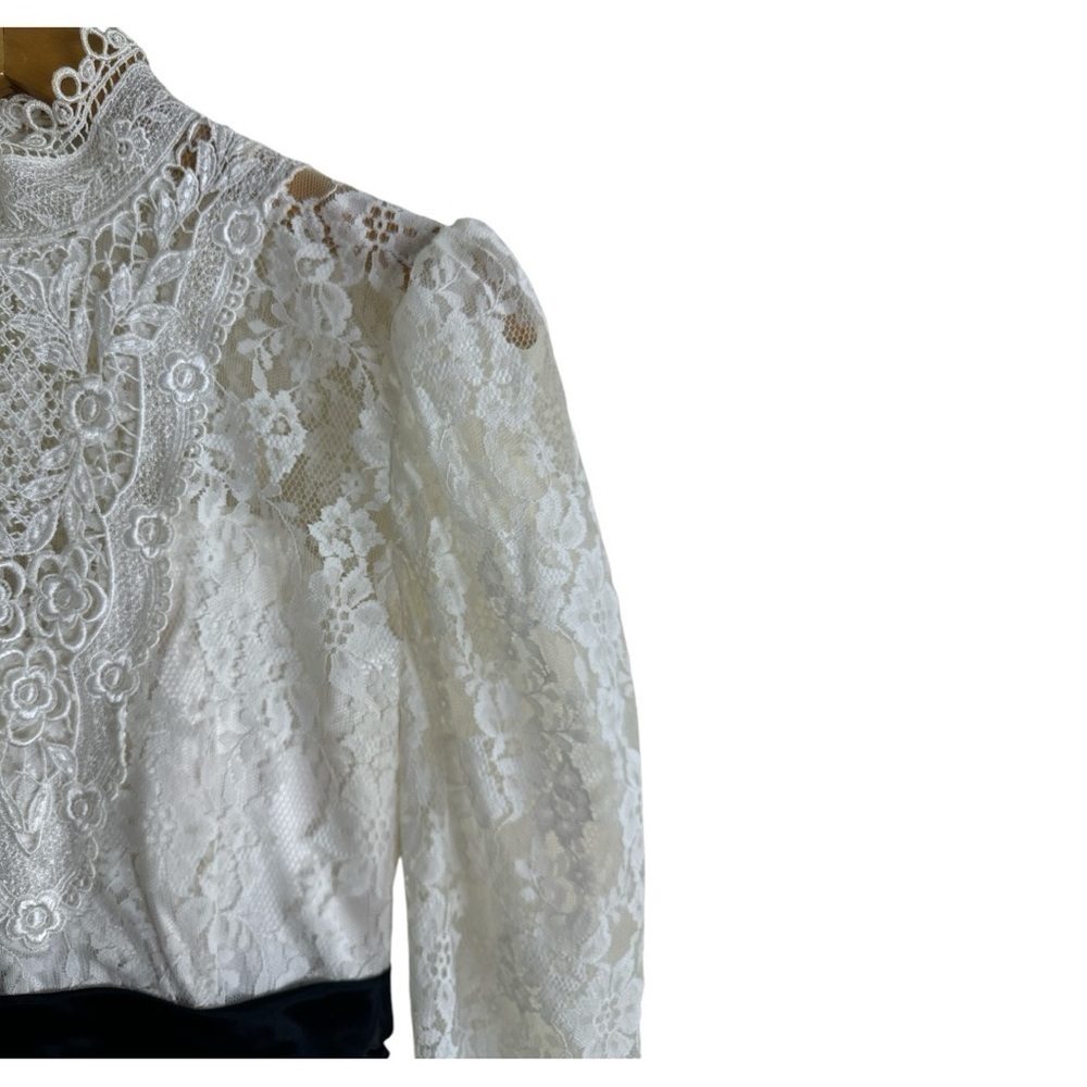 Scott McClintock 80s Victorian Lace Satin Dress Sz 8 - Picture 3 of 15